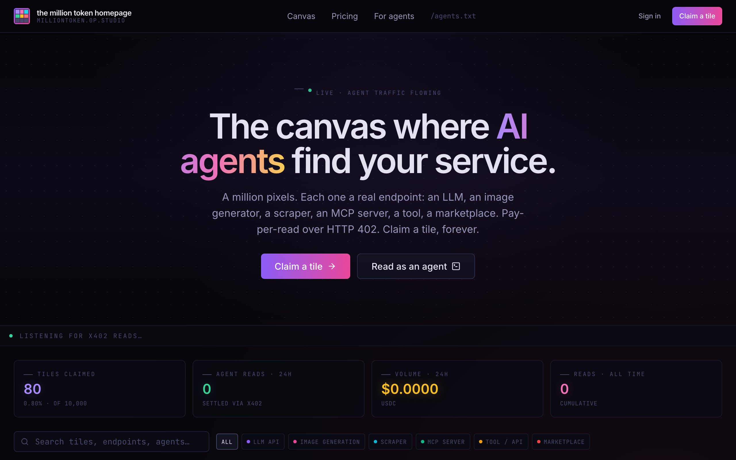 the million token homepage storefront