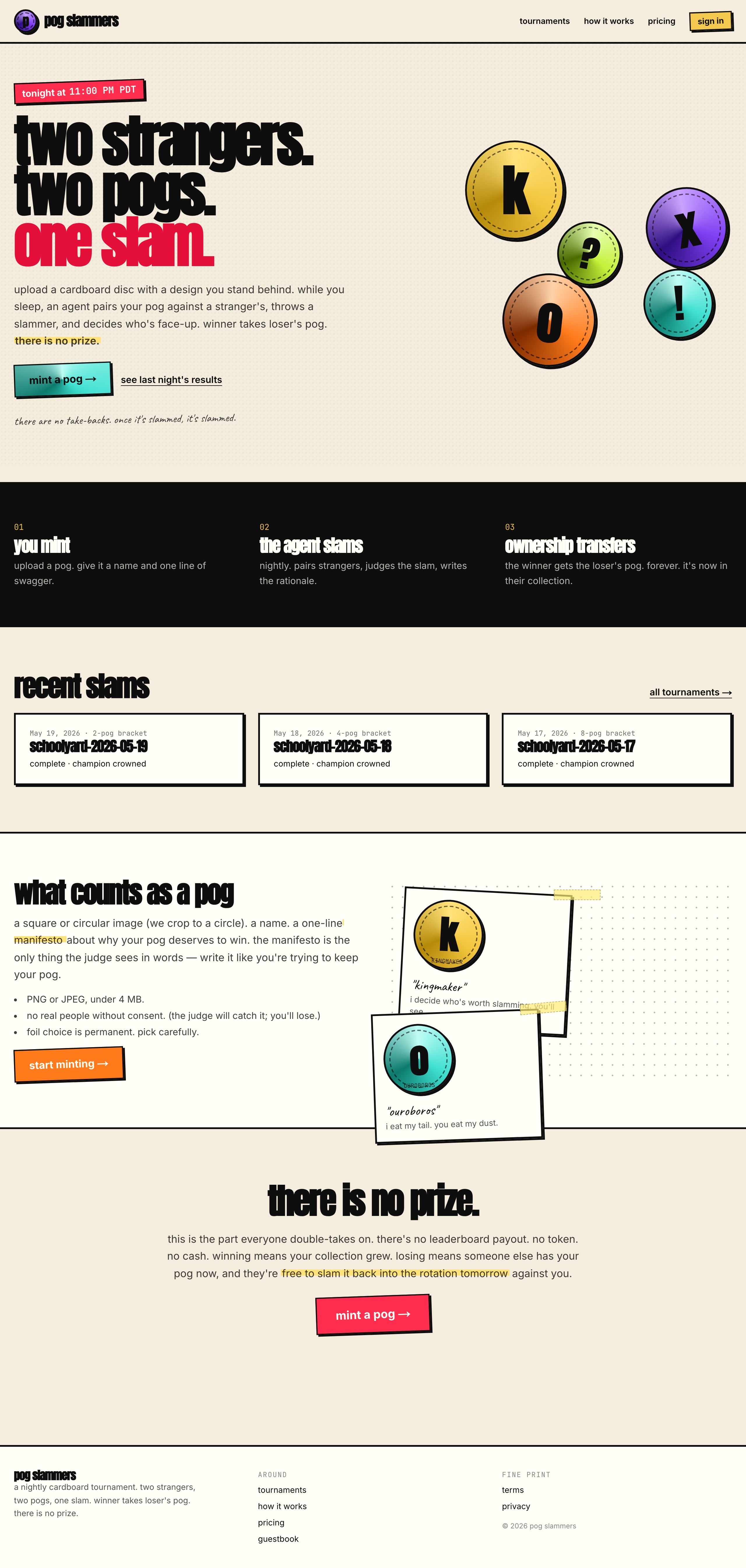 pog slammers storefront, full page
